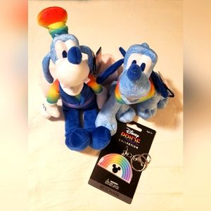 NWT Disney Pride Goofy & Pluto Plush with Keychain